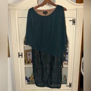 Connected Apparel Teal Asymmetrical Lace Dress